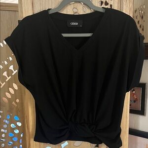 Cider Black V-Neck Short Sleeve crop top with twist front